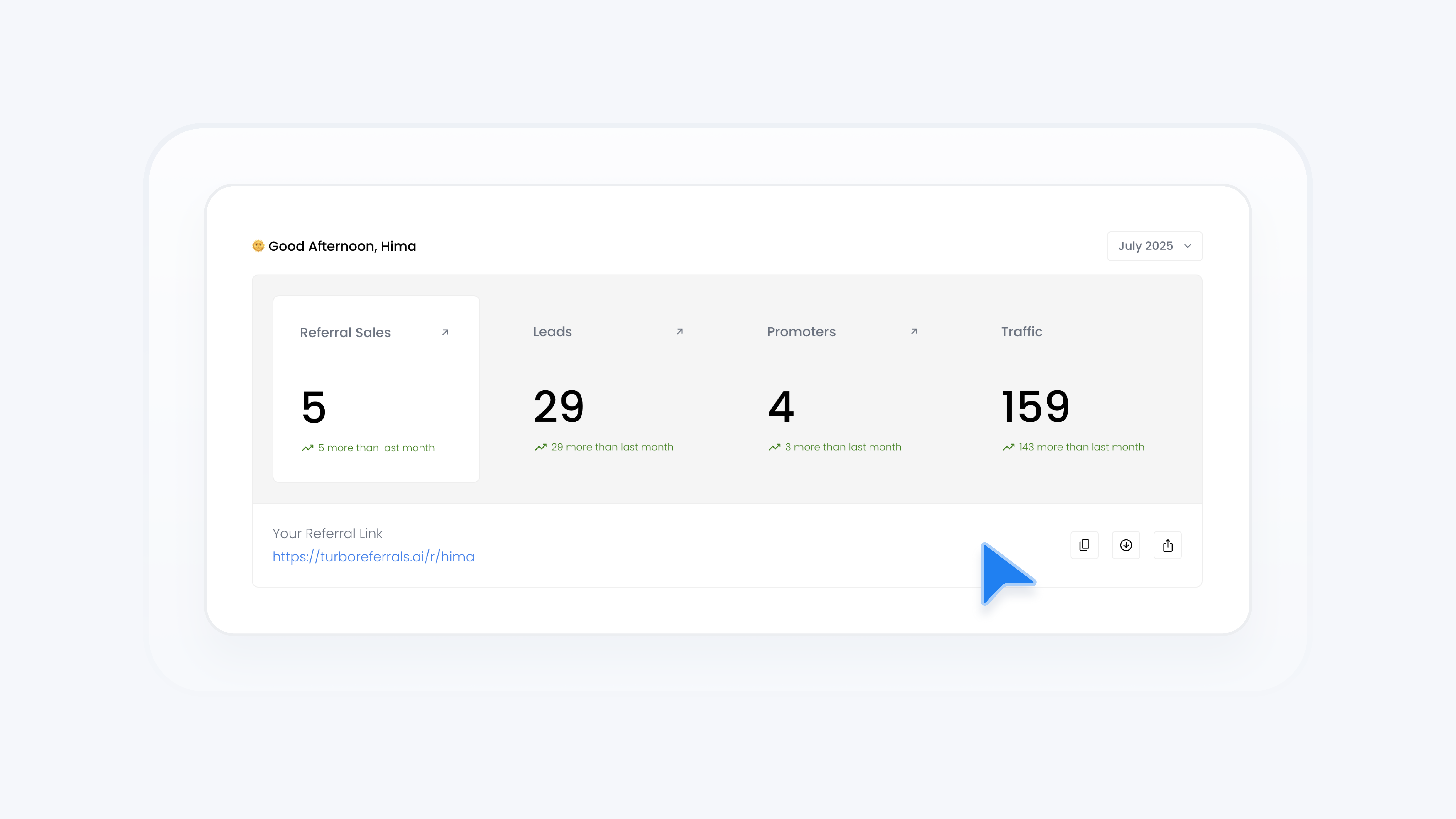 Utilice la página de inicio para compartir el enlace de referencia y realizar un seguimiento del progreso